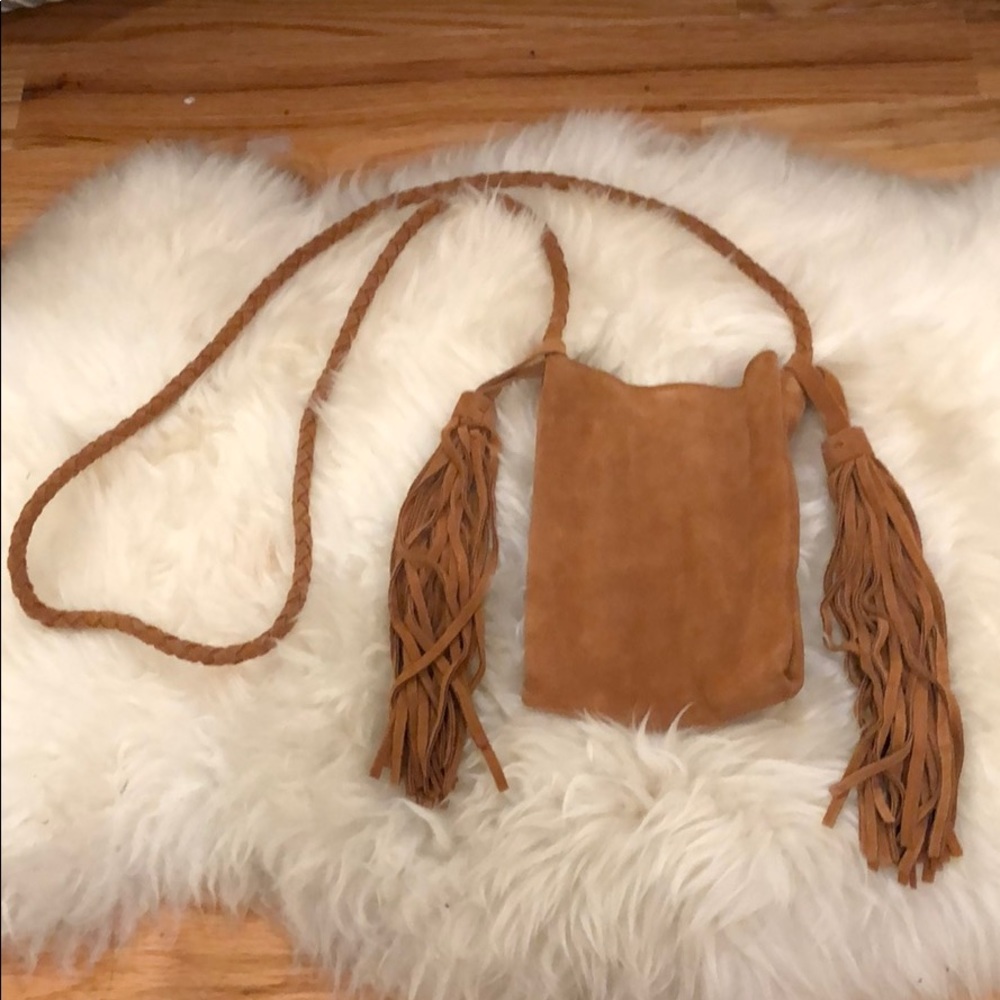 Mini tan suede fringe purse
